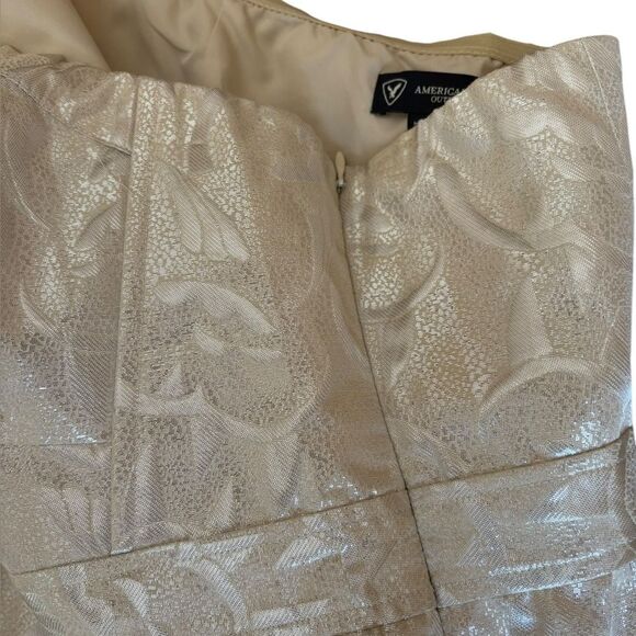 American Eagle Jacquard Strapless Mini Dress Ivory Soft Gold Metallic Womens 14 - Picture 6 of 10